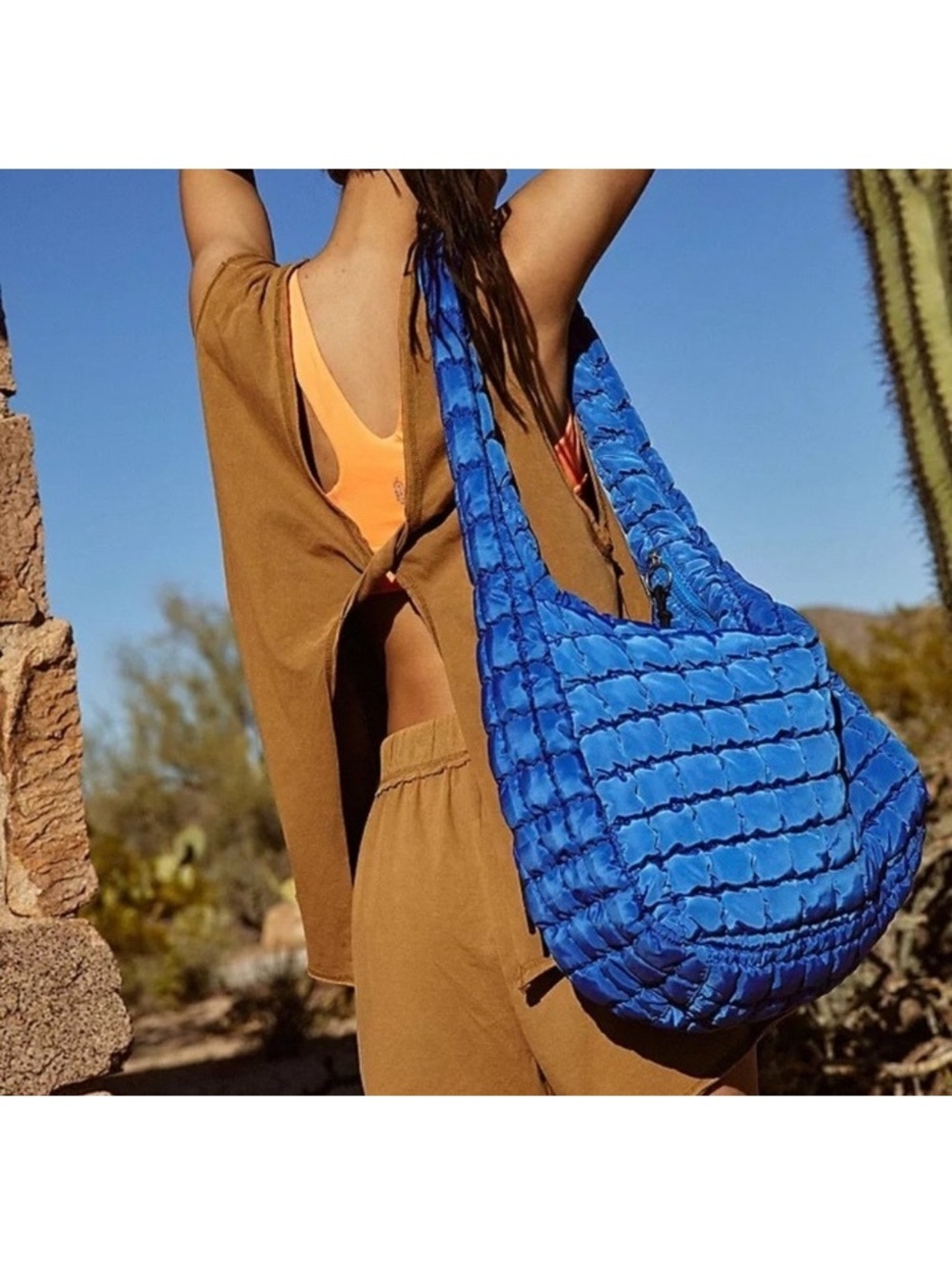 Free People FP Movement Quilted Carryall Bag Lapis Blue NWT